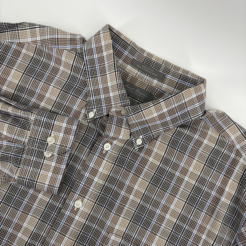 CREMIEUX Classics Men's Large Brown Plaid 100% COTTON Button Down Long Sleeve‎